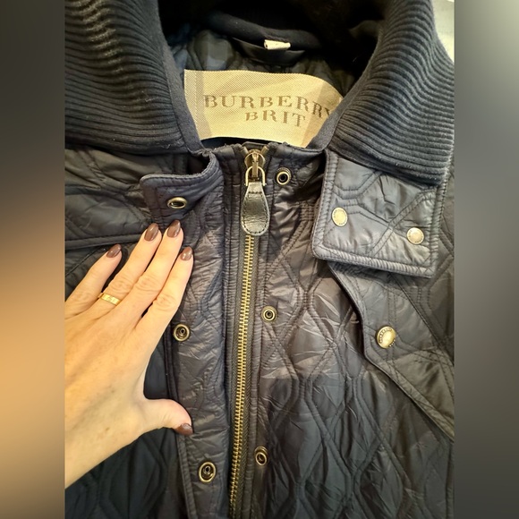 BURBERRY BRIT Womens Quilted Patchwork Puffer Jacket Coat Navy Blue, Small - Picture 14 of 16